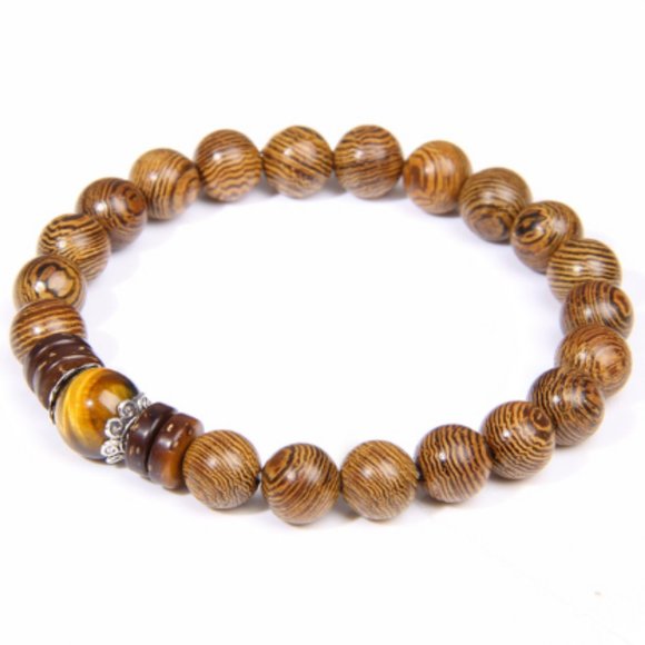 Wood Bracelet,Wenge Wood Bracelet,Good Luck Bracelet,Wooden Beaded Bracelet - Picture 1 of 1